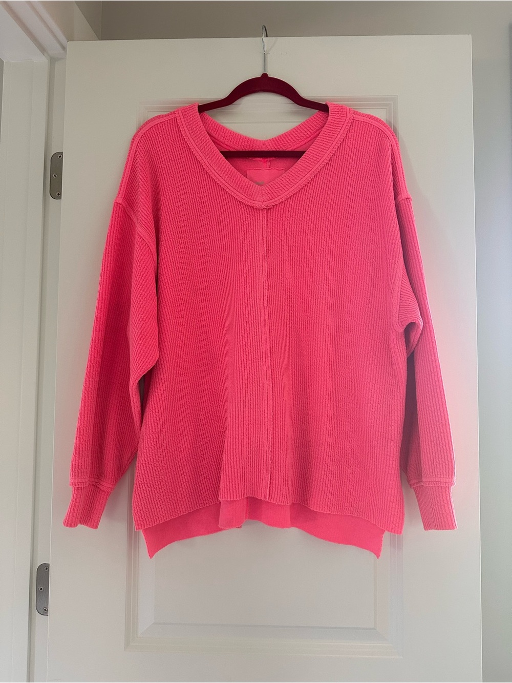 aerie Neon Pink V-Neck Waffle Knit Sweater